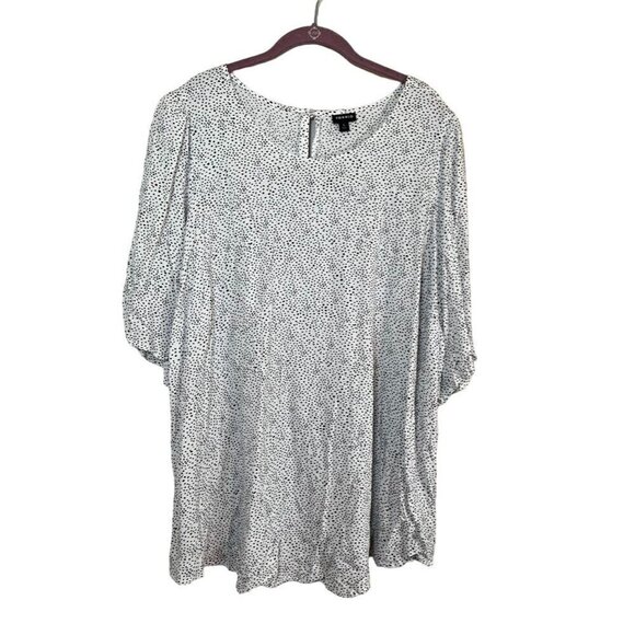 Torrid Women Top Size 5X White Round Neck Black Polka Dot Ruched Sleeve Plus 28 - Picture 1 of 12